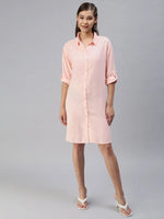 Women's Pink Solid Shirt Dress-AE-444584-Peach