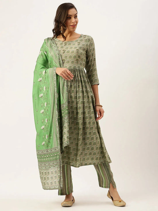 Women's Grey Printed Kurta Sets-GW-2427-Grey