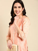 Women's Peach Printed Straight Kurta-GC-1008-Peach