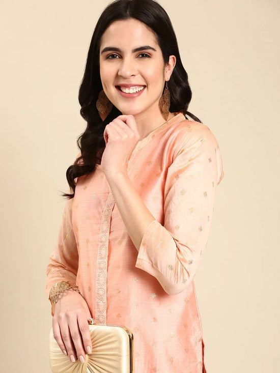 Women's Peach Printed Straight Kurta-GC-1008-Peach