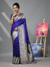 Blue Katan Silk Banarasi Saree With Ethnic Motifs And Zari Woven Designs-MA52KA441380081