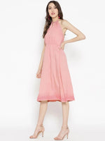 braid neck halter midi dress in Dusty Pink