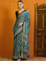 Saree Mall Women's Satin Blue Printed Designer Saree With Blouse Piece-KADALI103