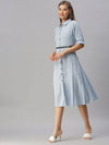 Women's Blue Solid Shirt Dress-AE-444955-Blue