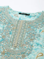 Women Turquoise Blue Paisley Kurta Set-GW-3627-Turquoiseblue