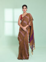 Dark Mustard Cotton Saree With Stripes Design-MA59CT06530001