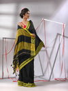 Black Cotton Saree With Stripe Solid Border-MA55CT06520077