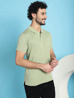 Venitian Men All Over Printed Polo Neck Mint Cotton T-Shirt With Pocket