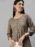 Women's Brown Floral Anarkali Kurta-GW1138-Brown