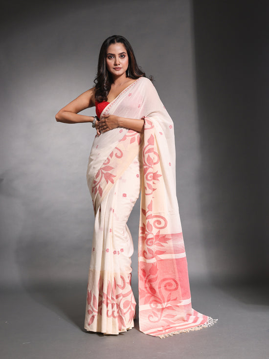 Cream Pure Cotton Soft Saree With Nakshi Designs-MA54CT041380006