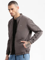 Men Mock Collar Grey Solid Bomber Jacket-ZD-3604-Grey