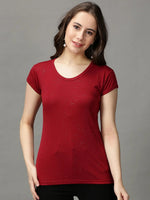 Women's Maroon Solid Top-AE-10458-Maroon