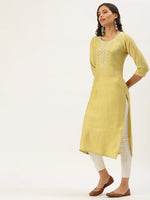 Women's Yellow Embellished Straight Kurta-SKC-3216-Yellow