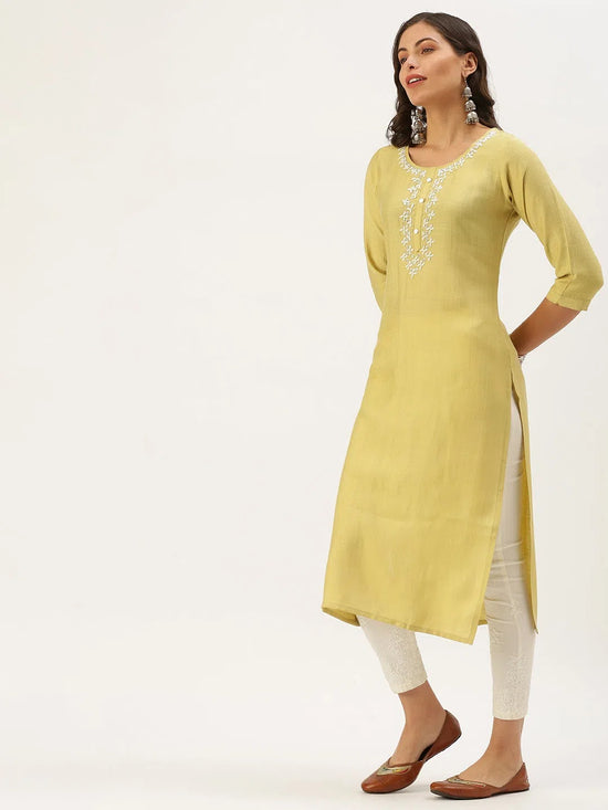 Women's Yellow Embellished Straight Kurta-SKC-3216-Yellow