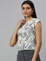 Women White Printed Corset Top-AE-10212-Whitenavyblue