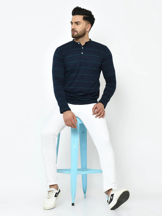 Rigo Blue Stripe Henley Cotton T-Shirt