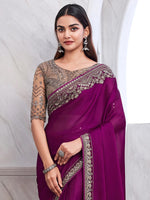 Saree Mall Women's Satin  Magenta Embellished Designer Saree With Blouse Piece-SILVER29015