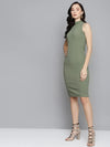 Olive High Neck Sleeveless Bodycon