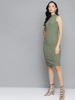 Olive High Neck Sleeveless Bodycon