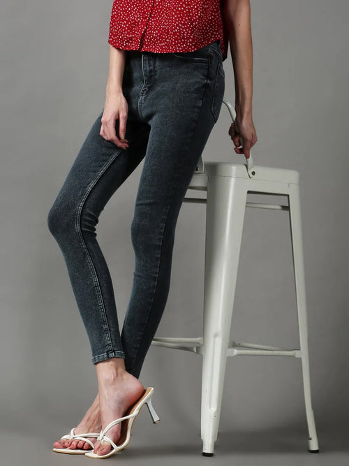 Women's Grey Solid Slim Fit Denim Jeans-GZ-5123-1-Grey