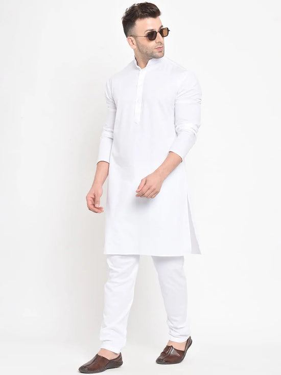 Hangup Men Standard Solid Men's Indian Wear-White_Cotton_LongKurta