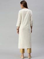 Women's White Solid Straight Kurta-UB-1235-Offwhite