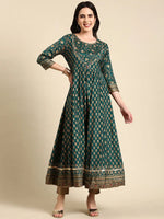 Women's Green Printed Anarkali Kurta-RS-001-Green