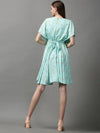 Women's Sea Green Printed Fit and Flare Dress-AE-15613-Seagreen