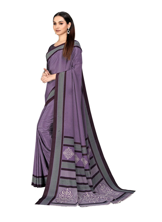 Vimla Women's Purple Crepe Silk Uniform Saree with Blouse-5207_PM