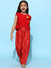 Tales & Stories Girls Red Rayon Striped Top With Palazzo