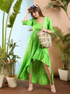 Women Green Waist Cut out Ruffle Maxi Dress