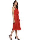 Flare yoke midid dress in Red