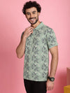 Venitian Men Mercerised Polo Neck All Over Printed Green T-Shirt With Pocket