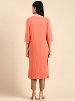 Women's Pink Printed Straight Kurta-NJ-3451419-Peach