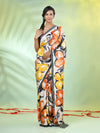 White Floral Hand Painted Pure Silk Handwoven Soft Saree-MA66SL3000080