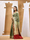 Dark Green Silk Banarasi Saree With Zari Woven Designs-MA53BSL441050007