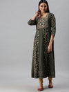 Women's Green & Gold Printed Anarkali Kurta-RF1394-Green-Gold