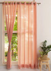 Solid Clay sheer 100% cotton plain curtain for Living room & bedroom - Light filtering - Rust - Pack of 1-230425009