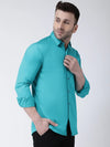 Hangup Men Slim Solid Shirts-CollarTurquoiseShirt