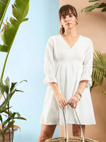 Women White Schiffli Shift Dress