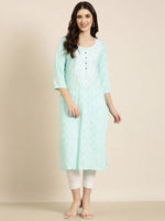 Women Sea Green Floral Straight Kurta-NJ-3384365-Seagreen