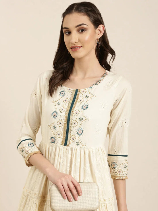 Women Off White Solid Anarkali Kurta-GW-3782-Offwhite