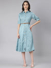 Women Teal Solid Shirt Dress-DF-4773-Teal