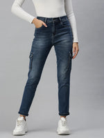 Women's Blue Solid Relaxed Fit Denim Jeans-LT-10316-Blue