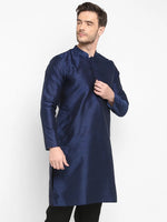 Hangup Men Standard Solid Men's Indian Wear-Navy_Dupion_LongKurta