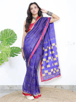 Saree Mall Women's Cotton Purple Printed Designer Saree With Blouse Piece-MINAXI7003