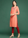 Women's Orange Solid Straight Kurta-DF-1211-Orange