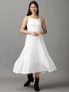 Women's White Solid Fit and Flare Dress-AE-15706-White