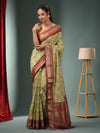 Green Blended Silk Handwoven Ajrakh Print Saree-MA50BSL34830024