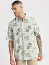 Men Spread Collar Animal Off White Casual Shirt-ZEPTO-2222-Offwhite